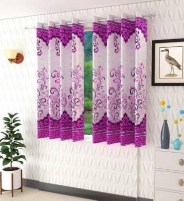 Tanishka Fabs 153 cm (5 ft) Polyester Semi Transparent Window Curtain (Pack Of 2)(Printed, Purple)