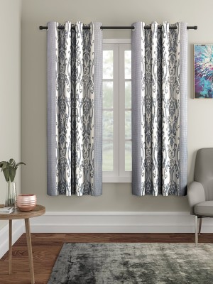 Cortina 150 cm (5 ft) Polyester Room Darkening Window Curtain (Pack Of 2)(Floral, Grey)