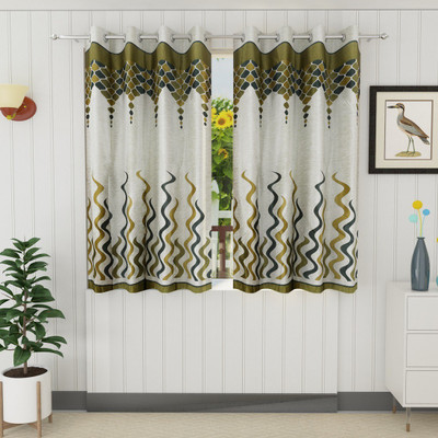 Tanishka Fabs 153 cm (5 ft) Polyester Semi Transparent Window Curtain (Pack Of 2)(Printed, Green)