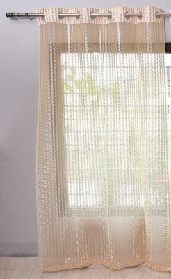 Saanvi Creations 152 cm (5 ft) Net Semi Transparent Window Curtain Single Curtain(Striped, Cream)
