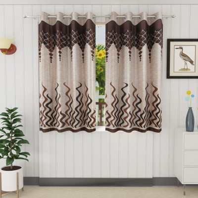 Tanishka Fabs 153 cm (5 ft) Polyester Semi Transparent Window Curtain (Pack Of 2)(Printed, Brown)