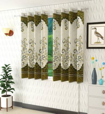 Tanishka Fabs 153 cm (5 ft) Polyester Semi Transparent Window Curtain (Pack Of 2)(Printed, Green)