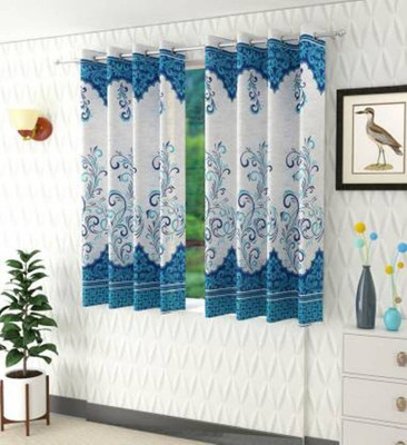 Tanishka Fabs 153 cm (5 ft) Polyester Semi Transparent Window Curtain (Pack Of 2)(Printed, Blue)