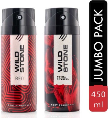 Wild Stone Red & Ultra Sensual Deodorant Spray  -  For Men(450 ml, Pack of 2)