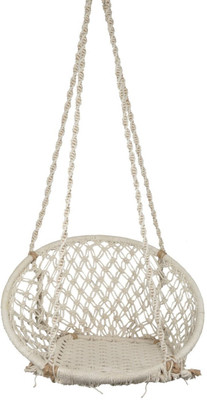 Swingzy Handmade Hanging Swing, Cotton, Wooden Large Swing(White)