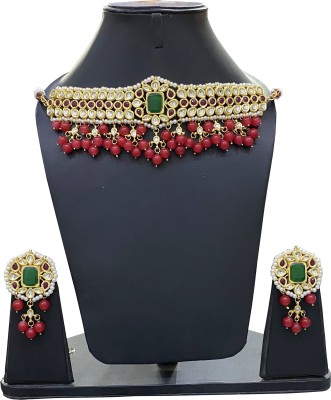 Nuhatraders Metal, Glass, Alloy Gold-plated Gold, White, Red, Green Jewellery Set(Pack of 1)