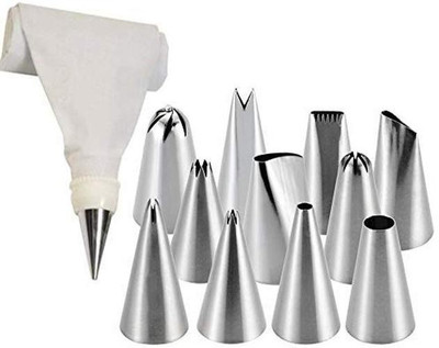 Fabbmate 12 Piece Cake Decorating Set Frosting Icing Piping Bag Tips with Steel Nozzles. Reusable & Washable Kitchen Tool Set(Baking Tools)