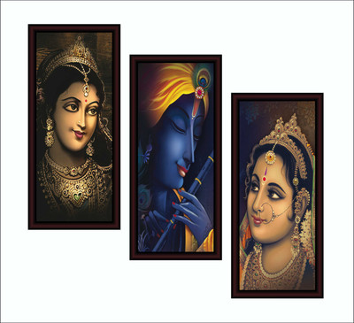 saf Acrylic Glass Set of 3 Framed Radha Krishna Digital Reprint 17 inch x 22.5 inch Painting(With Frame, Pack of 3)