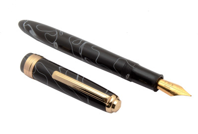 Ledos Click Falcon Black With White Lines Acrylic Fountain Pen FLEX NIB & Converter Fountain Pen(Ink Color - Blue)
