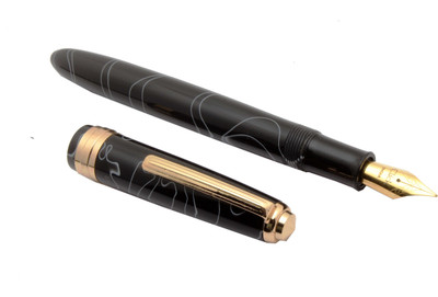 Ledos Ledos Click Falcon Black With White Lines Acrylic Fine NIB & Converter Fountain Pen(Ink Color - Blue)