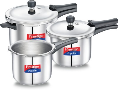 Prestige Popular Stainless Steel Combination Pack 5 L, 3 L, 2 L Induction Bottom Pressure Cooker(Stainless Steel)