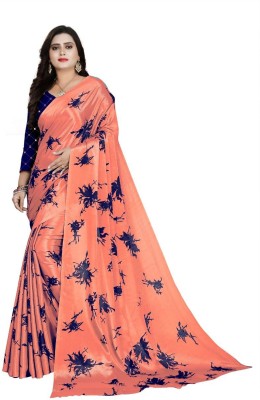 sareya veela Printed Daily Wear Cotton Blend Saree(Orange)