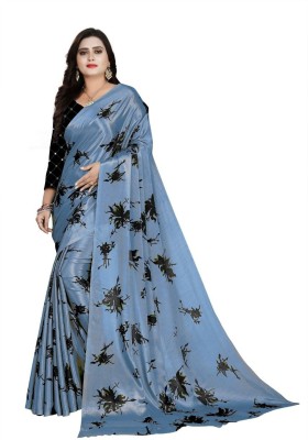 SARETRA MALL Printed Bollywood Cotton Blend Saree(Blue)