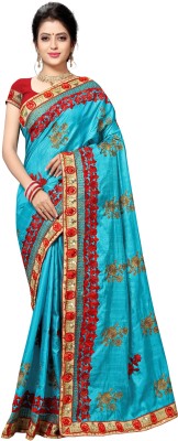 getdeal Embroidered Bollywood Silk Blend Saree(Light Blue)