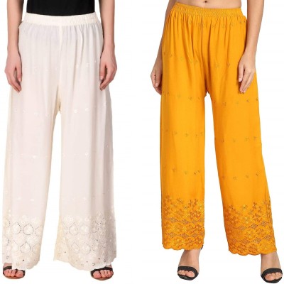 SriSaras Regular Fit, Flared, Relaxed Women White, Yellow Trousers