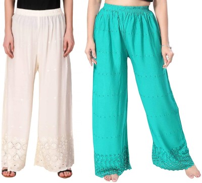 SriSaras Regular Fit, Flared, Relaxed Women White, Blue Trousers