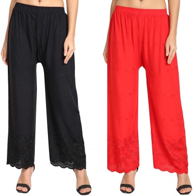 SriSaras Regular Fit, Flared, Relaxed Women Red, Black Trousers