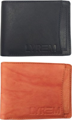 LYREM Men Black, Tan Genuine Leather Wallet(6 Card Slots, Pack of 2)