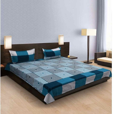 DAKSHITA 240 TC Polyester Double Printed Flat Bedsheet(Pack of 1, Blue)