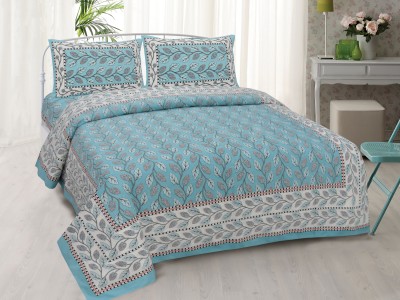 Shubastik 144 TC Cotton King Printed Flat Bedsheet(Pack of 1, Light Blue & White)