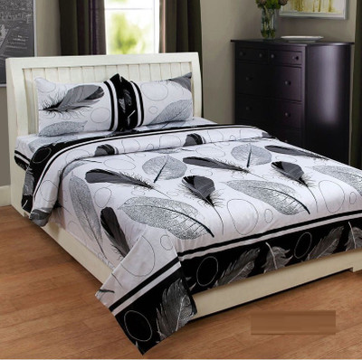 Sna Creation 240 TC Polyester Double Abstract Flat Bedsheet(Pack of 1, White)
