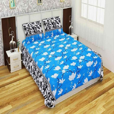 DAKSHITA 240 TC Polyester Double Printed Flat Bedsheet(Pack of 1, Blue)