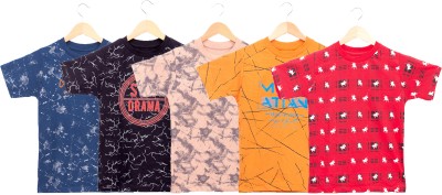 Jingo Boys Printed Cotton Blend T Shirt(Multicolor, Pack of 5)