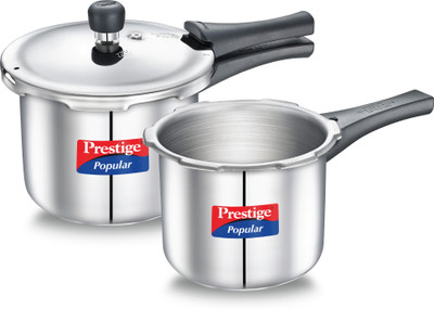 Prestige Popular Combination Pack 3 L, 2 L Outer Lid Induction Bottom Pressure Cooker(Stainless Steel)