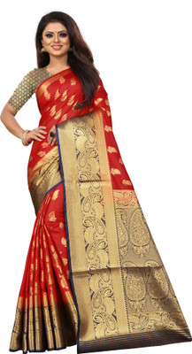 Matangi Exporter Self Design Banarasi Pure Silk Saree(Red)