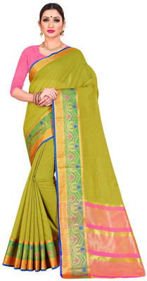 ZAKHRO Self Design Banarasi Cotton Silk Saree(Multicolor)