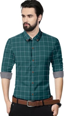 X-MEN Men Checkered Casual Dark Green Shirt