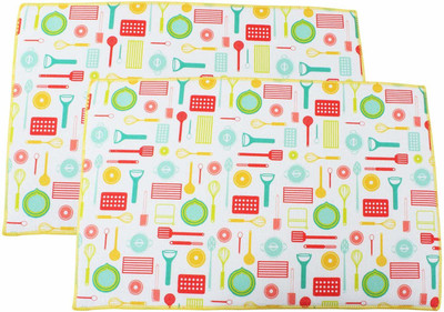 DRUPE Rectangular Pack of 2 Table Placemat(Yellow, Green, Red, Fiber)
