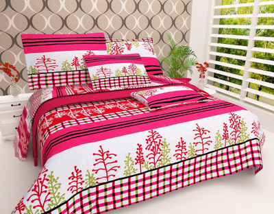 DAKSHITA 240 TC Polyester Double Printed Flat Bedsheet(Pack of 1, Pink, White)