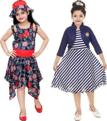 FTC FASHIONS Girls Midi/Knee Length Casual Dress(Multicolor, Sleeveless)
