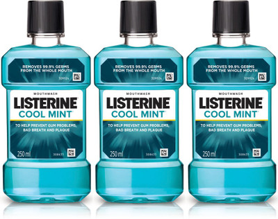 LISTERINE Cool Mint Mouthwash - (Pack of 3 - 250ml each) - Coolmint(750 ml)