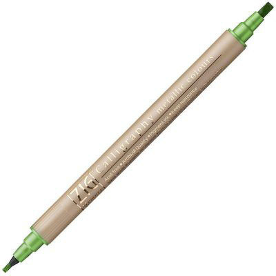 Zig ARTIST , STUDENT Memory System Twin Marker Writer Metallic Colors 2.0mm & 3.5mm Flat Nib and Fiber Nib Nib Sketch Pen(Light Green)