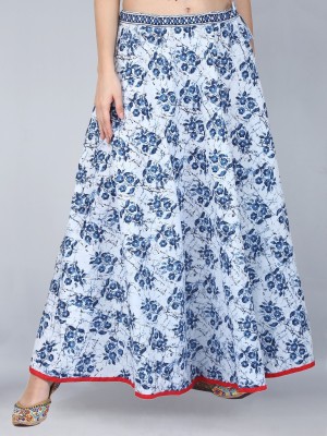 clothstory Printed Women A-line White, Blue Skirt