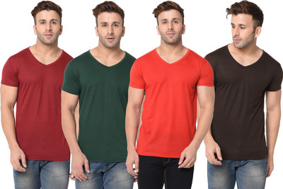 Adorbs Solid Men V Neck Multicolor T-Shirt