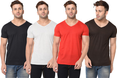 Jangoboy Solid Men V Neck Multicolor T-Shirt