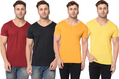 Jangoboy Solid Men V Neck Multicolor T-Shirt