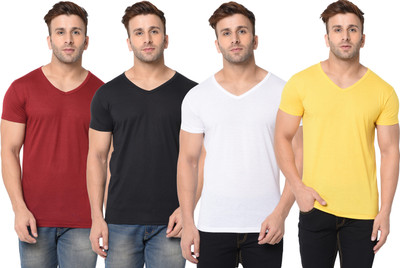 Adorbs Solid Men V Neck Multicolor T-Shirt