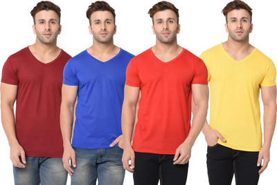 Jangoboy Solid Men V Neck Multicolor T-Shirt