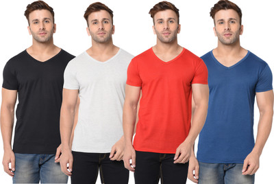 Adorbs Solid Men V Neck Multicolor T-Shirt