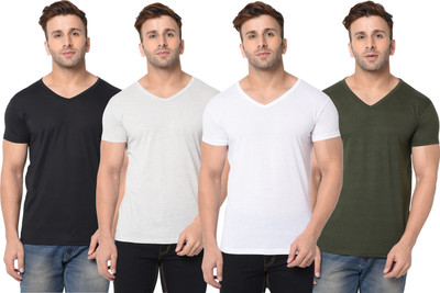 Adorbs Solid Men V Neck Multicolor T-Shirt