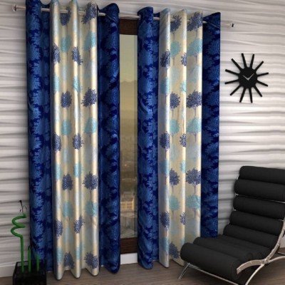 BELLA TRUE 213 cm (7 ft) Polyester Semi Transparent Door Curtain (Pack Of 2)(Printed, Blue)