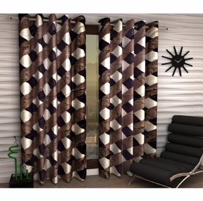 Styletex 270 cm (9 ft) Polyester Semi Transparent Long Door Curtain (Pack Of 2)(Printed, Brown)