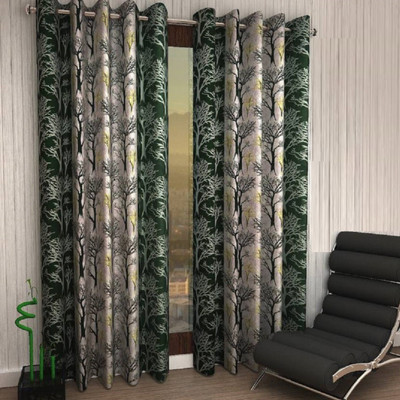 Flipkart SmartBuy 210 cm (7 ft) Polyester Semi Transparent Door Curtain (Pack Of 2)(Printed, Green)
