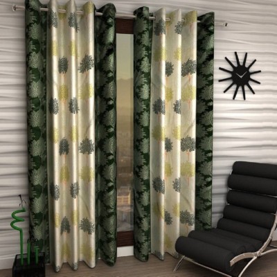 BELLA TRUE 270 cm (9 ft) Polyester Semi Transparent Long Door Curtain (Pack Of 2)(Printed, Green)