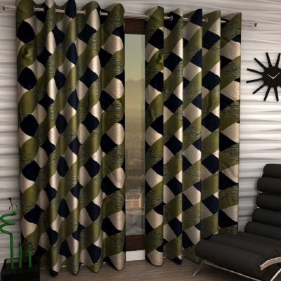 Styletex 270 cm (9 ft) Polyester Semi Transparent Long Door Curtain (Pack Of 2)(Printed, Green)