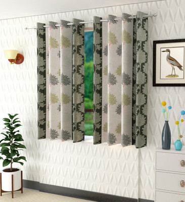 BELLA TRUE 152 cm (5 ft) Window Polyester Semi Transparent Curtain (Pack Of 2)(Green, Printed)